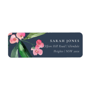 NAVY BOHO PINK CHRIST THORN CACTI BLOOM ADDRESS