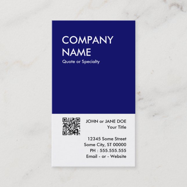 navy bold design your own QR code Business Card (Front)