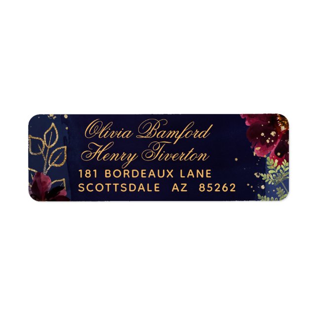 Navy Bordeaux Faire-part de mariage Return Adresse (Devant)