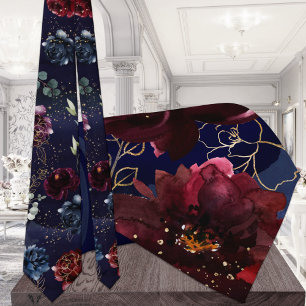 Navy Bordeaux Gold Elements Wedding Tie