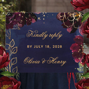 Navy Bordeaux Wedding RSVP Mail Back Card