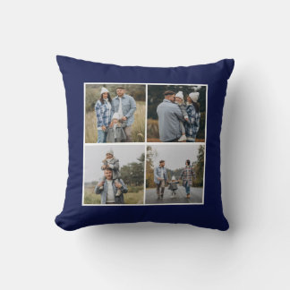 Navy Border 4x2 Photos Make Your Own Collage Throw Pillow