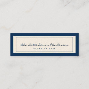 Navy border ecru graduation announcement name card