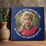 Navy Border with Photo and Text around a Circle Tile<br><div class="desc">Add one picture to this minimal design. A modern minimal font surrounds the photo with a place to upload 1 square photo.</div>