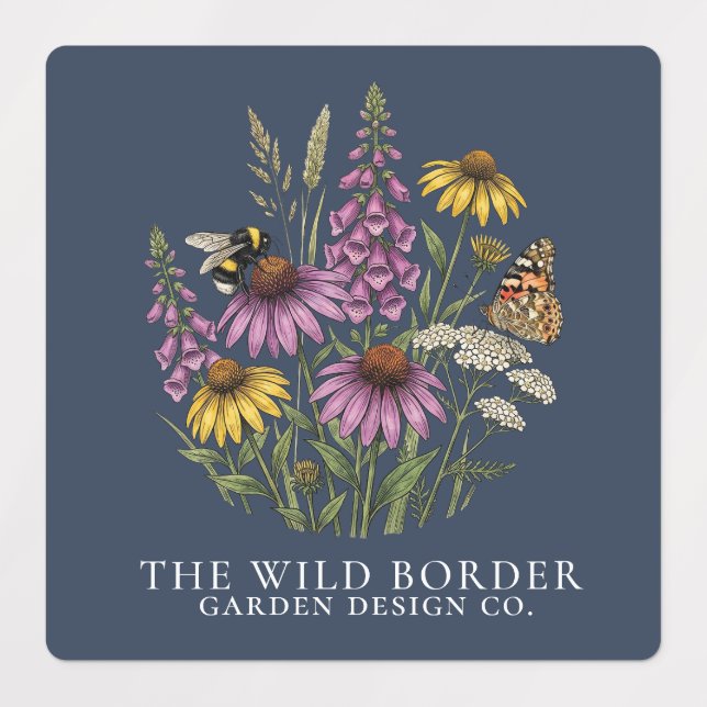 Navy Botanical Bee & Butterfly Waterproof Stickers (Design 1)
