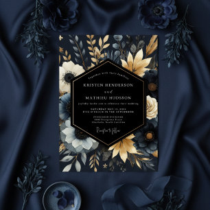 Navy Botanical Bloom Wedding Invitation