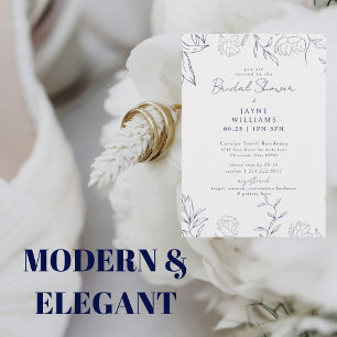 Navy Botanical Line Art Bridal Shower Invitation
