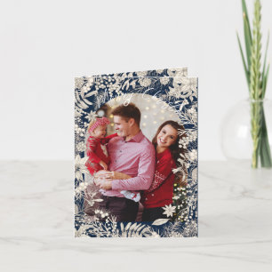 Navy Botanicals Floral 1 photo Arch Christmas Holiday Card