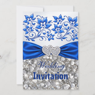 Navy Bow Silver Diamond Wedding Invitation