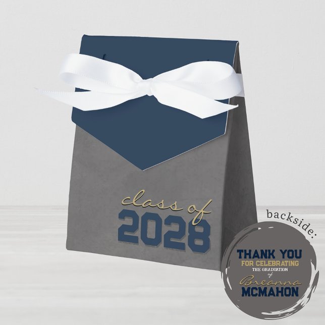 Navy & Bronze Chalkboard Graduation Gift Boxes (Navy Blue and Gold Chalkboard Graduation Favor Gift Boxes for any Class Year)