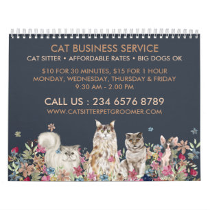 Navy Brown Cat Sitter Pet Groomer Calendar