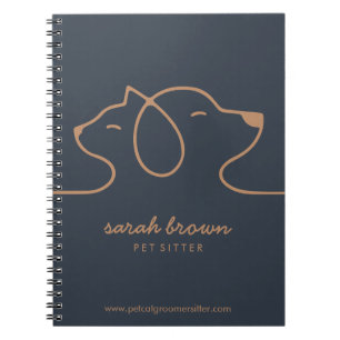 Navy Brown Dog Cat Pet Linear Record Notebook