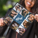 Navy | Brush Script Grad 8 Photo Collage Graduation Cap Topper<br><div class="desc">Celebrate your graduation day in style with a photo collage graduation cap topper! The custom graduation cap topper features "grad" in white painted lettering with a navy background (or colour of your choice) surrounded by 8 of the graduate's favourite photos. Choose photos of your friends, family, pets, etc. Personalize the...</div>