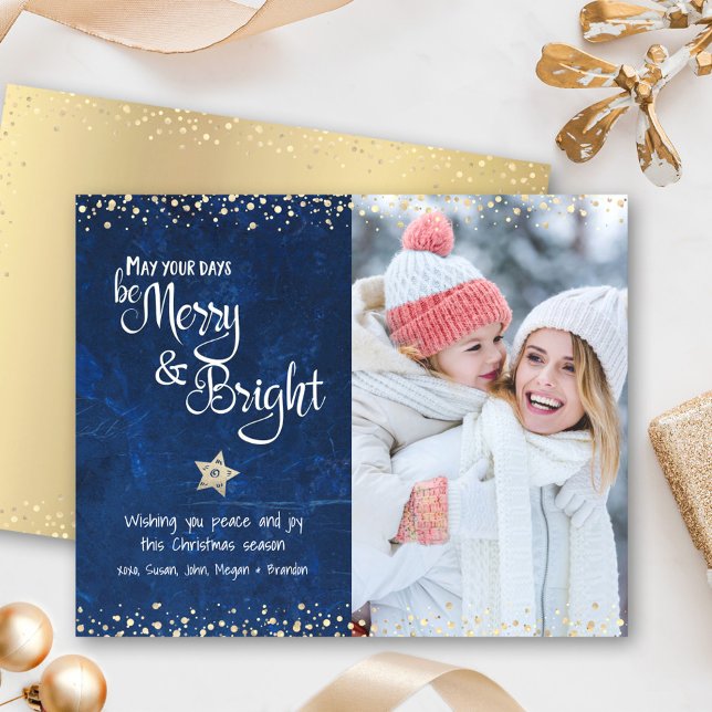 Navy Budget Photo Days Be Merry Bright Script Card (Creator Uploaded)
