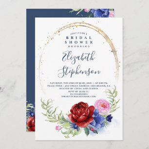 Navy Burgundy and Blush Floral Boho Bridal Shower Invitation