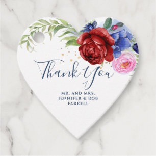 Navy Burgundy and Blush Floral Wedding Favour Tags