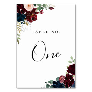 Navy Burgundy Blush Fall Floral Table Number