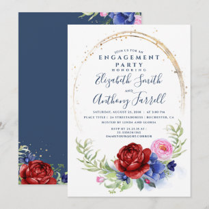 Navy Burgundy Blush Floral Engagement Party Invitation