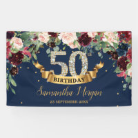 Navy burgundy blush pink foral boho 50th birthday