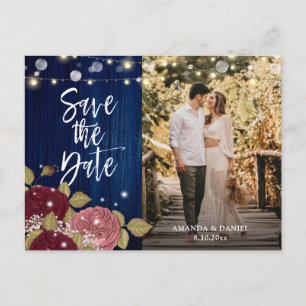 Navy Burgundy Blush Wedding Photo Save The Date Announcement Postcard