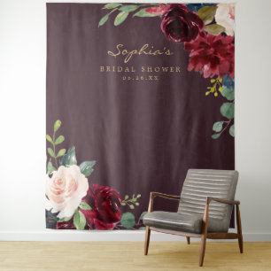 Navy Burgundy Bridal Shower Decor Backdrop Tapestry