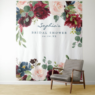 Navy Burgundy Bridal Shower Decor Backdrop Tapestry