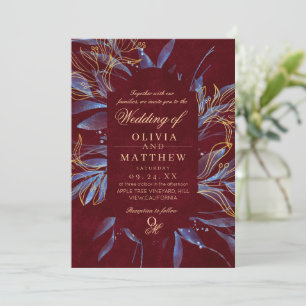 Navy & Burgundy Classic Monogram Wedding Invitation
