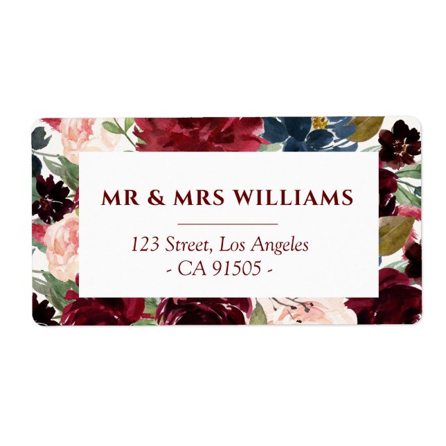 Navy burgundy floral address label (Front)