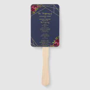 Navy Burgundy Floral Wedding Program Fan