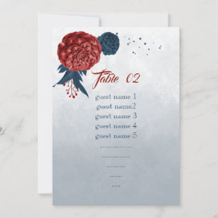 navy & burgundy flowers seating table number