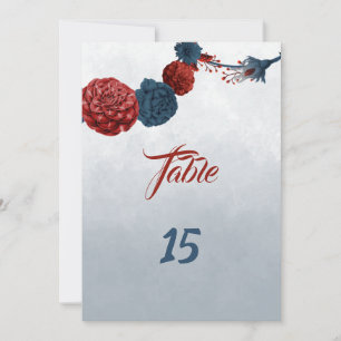 navy & burgundy flowers table number card