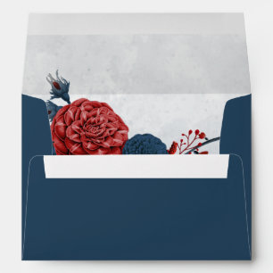 navy & burgundy flowers wedding envelope