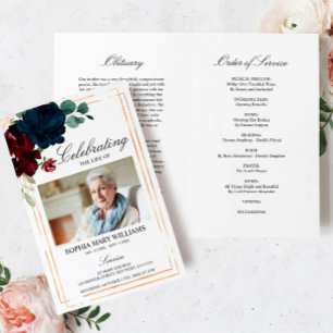 Navy & Burgundy Funeral Program   Order of Service