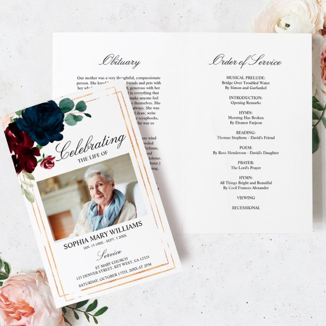 Navy & Burgundy Funeral Program | Order of Service (Creator Uploaded)