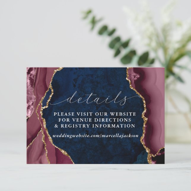 Navy, Burgundy & Gold Agate Details Invitation (Standing Front)