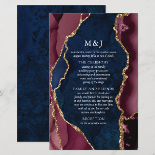 Navy, Burgundy & Gold Agate Wedding Program