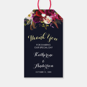 Navy Burgundy Marsala Boho Wedding Thank You Gift Tags