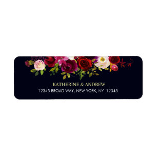 Navy Burgundy Marsala Rustic Boho Floral Address