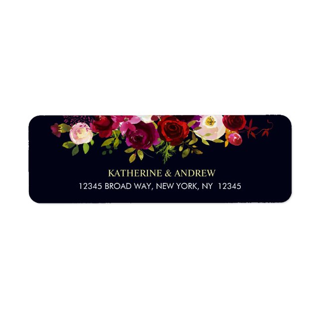Navy Burgundy Marsala Rustic Boho Floral Adresse (Devant)