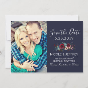 Navy Burgundy Merlot Floral Wedding Save the Date