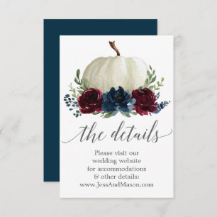 Navy Burgundy Pumpkin Wedding Website Insert Card