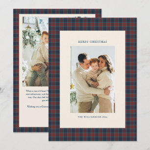Navy Burgundy Tartan Plaid Christmas Family Photo Holiday Card