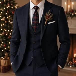 Navy Burgundy Tartan Snowflake Christmas Tie