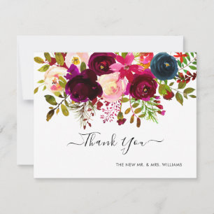 Navy+Burgundy Watercolor Bouquet Thank You Save The Date