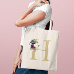 Navy Burgundy Watercolor Floral Monogram Initial Tote Bag<br><div class="desc">Elegant custom tote bag features a beautiful watercolor floral bouquet design in navy blue,  burgundy,  merlot,  and blush pink with greenery. Personalize the gold coloured text with a first or last name initial. Makes a unique gift for your bridesmaids and other members of your bridal party.</div>