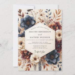Navy Burnt Orange Autumnal Wedding Invitation