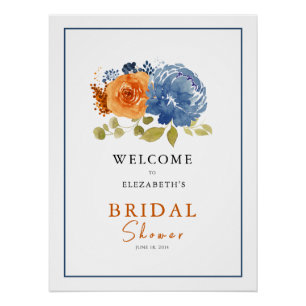 Navy  Burnt Orange Bridal Shower Wedding Welcome Poster