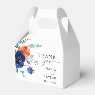 Navy Burnt Orange Elegant Floral Fall Wedding Favor Box