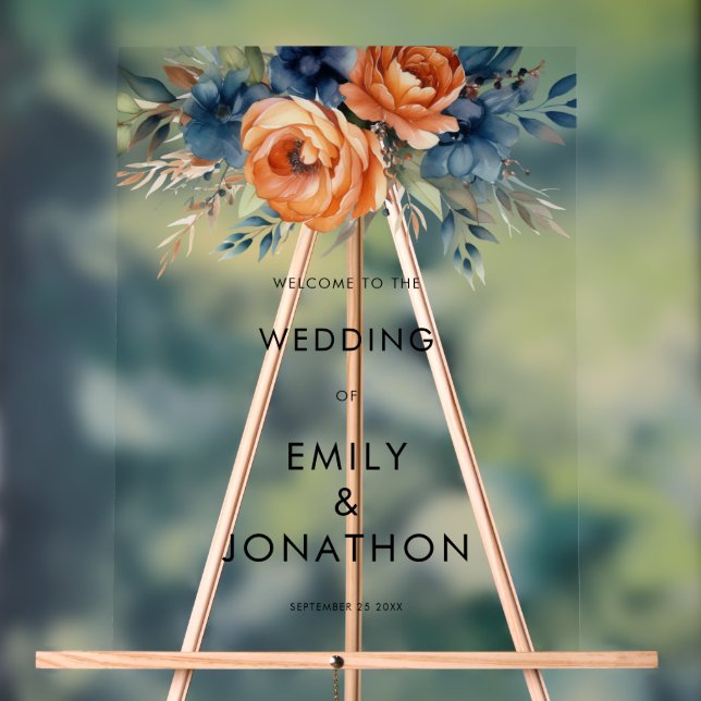 Navy Burnt Orange Florals Welcome Wedding  (Neutre)