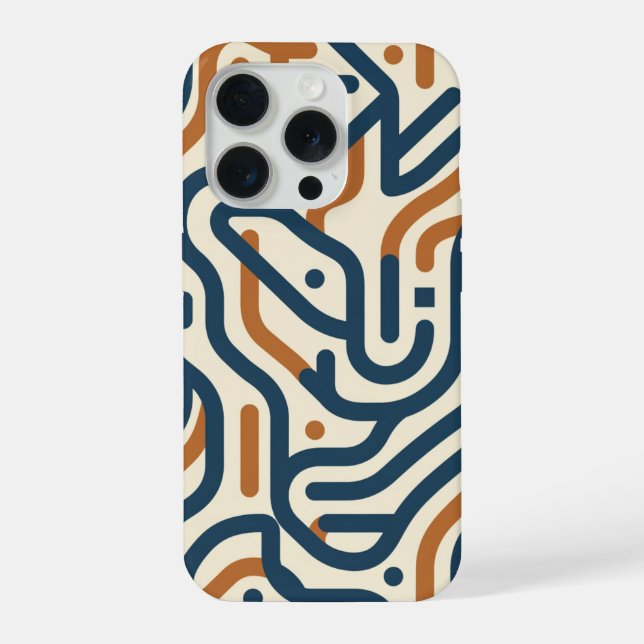Navy Burnt Orange Geometric Maze Pattern iPhone Case (Back)